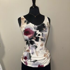 White House Black Market Floral Tank Top - Cream, Black, Purple